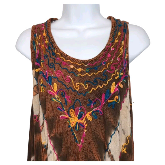 Sante Classics Dress Women's OS One Size Brown Tie Dye Embroidered Festival Boho - Picture 4 of 14